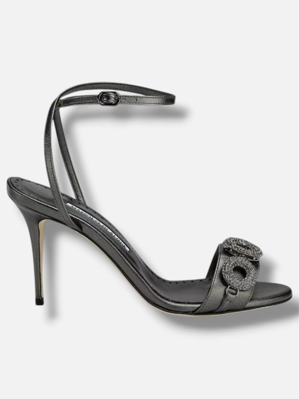 Manolo Blahnik Women’s Gray Alvisa Embellished Sandals Shoes Size EU:37 US:7